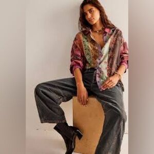 Free People We the free flower patch Multicolor Button Down Shirt NWOT
